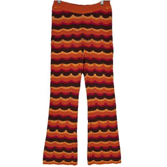 Cotton On Crochet Pants Orange Brown Size M Flare Boho Festival Retro New - Picture 1 of 8